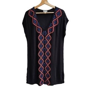 Sundance Light-weight Embroidered Shift Dress in Black, Red, and Blue, Size XS